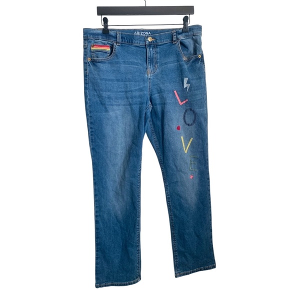 🌞 Arizona Jeans Womens Denim Jeans Size 18 1/2 Plus High Rise Girlfriend - Picture 1 of 7
